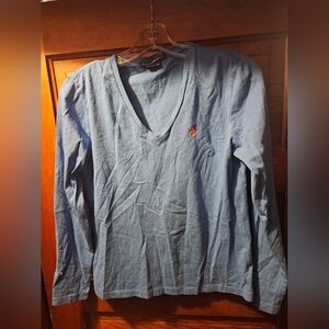 Blue V-Neck Women's Ralph Lauren Sport Long Sleeve